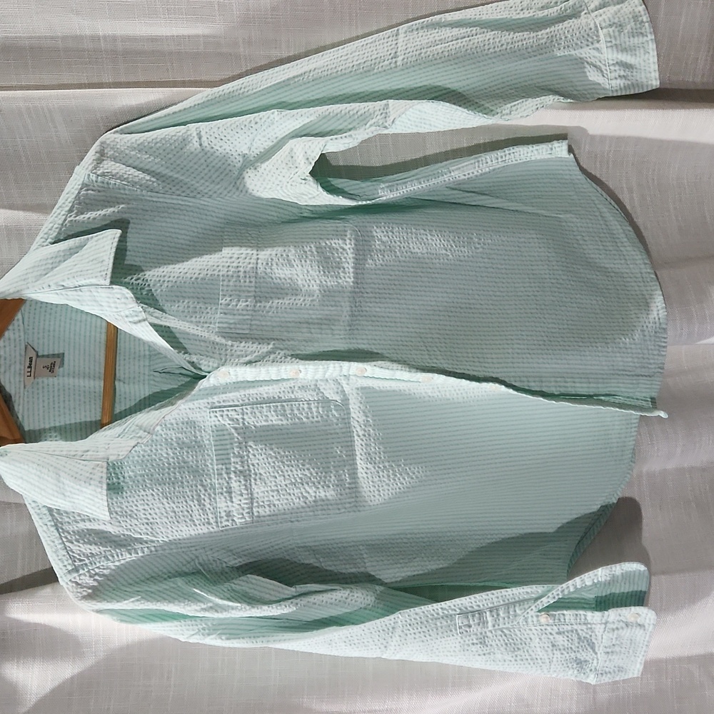 L.L. Bean Striped Seersucker Shirt S Petite